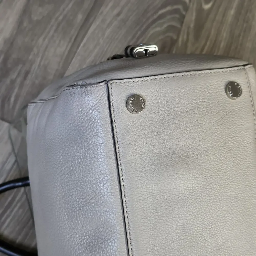 Michael Kors White Leather Satchel Handbag Black Handles No Shoulder Strap
